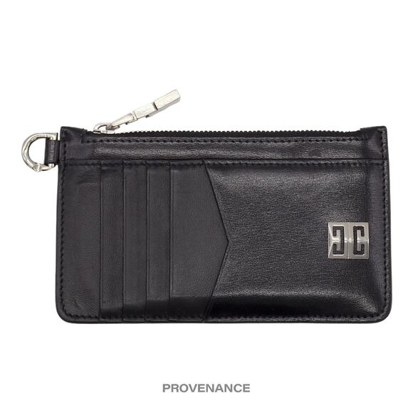🔴 Givenchy 4G Logo Zip Card Holder Wallet - Black Leather - Picture 1 of 7